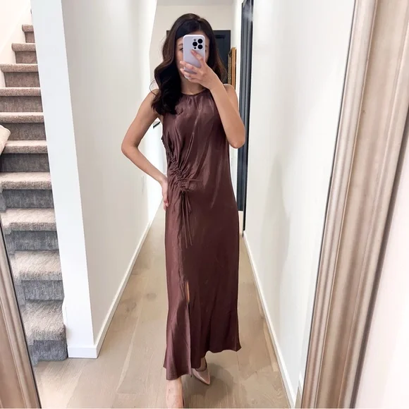 knee length dresses for ladies Mikoo Rust Plus Size Midi V-Neck Slip Dress main image 1